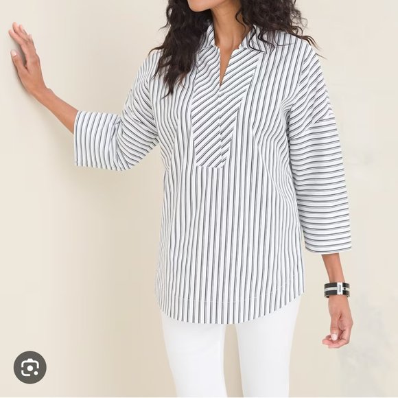 NWT Chicos Double Stripe Poplin Dolman Top Size 2  = Size 12/14 Large - Picture 1 of 5
